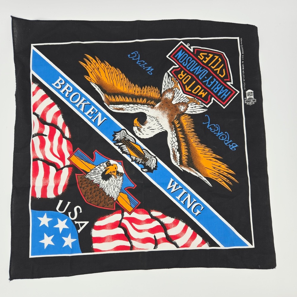 Harley-Davidson Broken Wing Eagle American Flag Bandana Black 21.5" Vintage